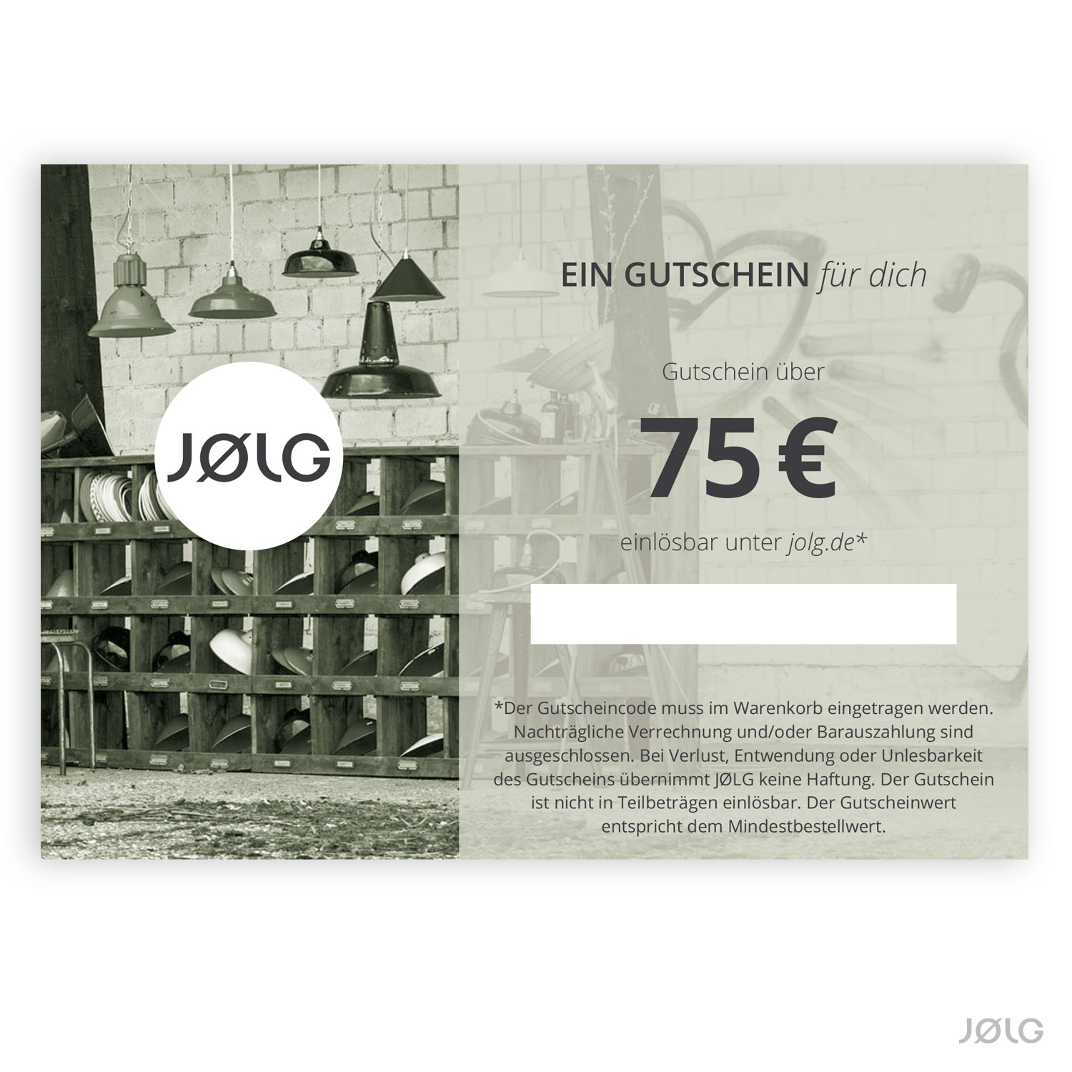 JØLG Geschenkgutschein im Wert von 75 €