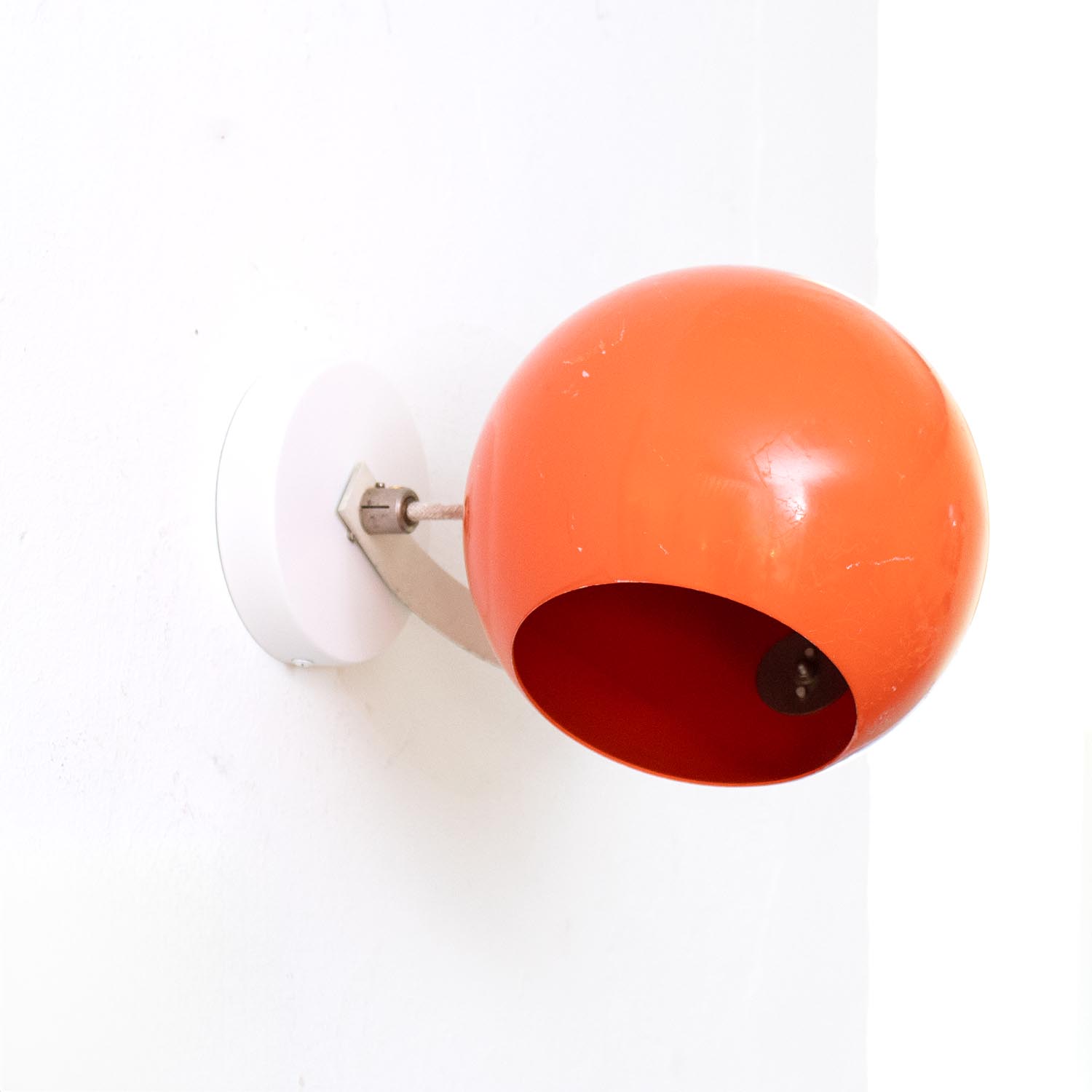 Retro 70er Orange Kugel Wandlampe "Erco 57307" Ø 19 cm