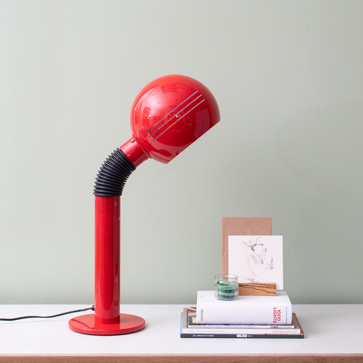 Rote bewegliche midcentury "Zonca" Tischlampe aus Italien