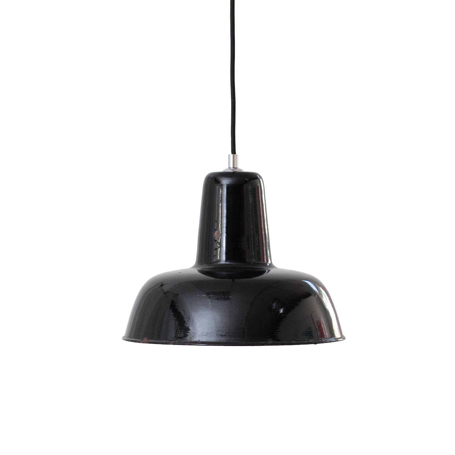 Alte satt schwarze Bauhaus Emaille Hängelampe Ø 30 cm