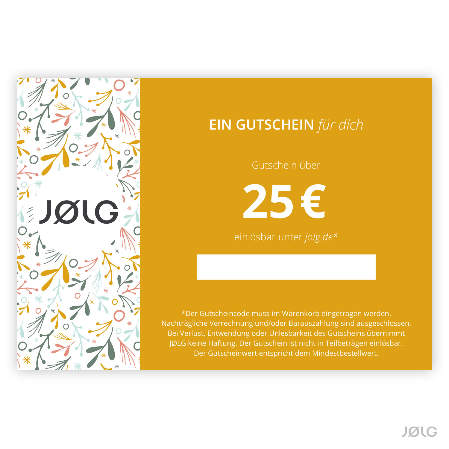 Geschenkgutschein von JØLG im Wert von 25 Euro