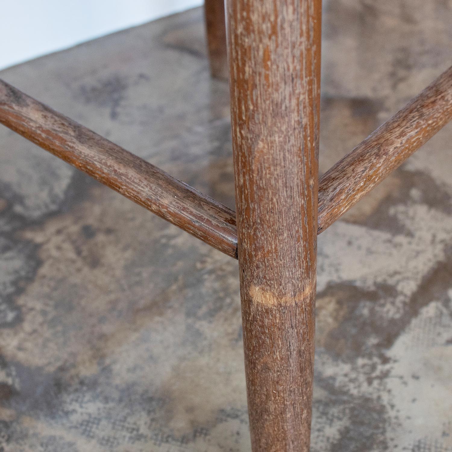 Vintage Holz Hocker Geflecht Bast - im Stil Charlotte Perriand 45 cm
