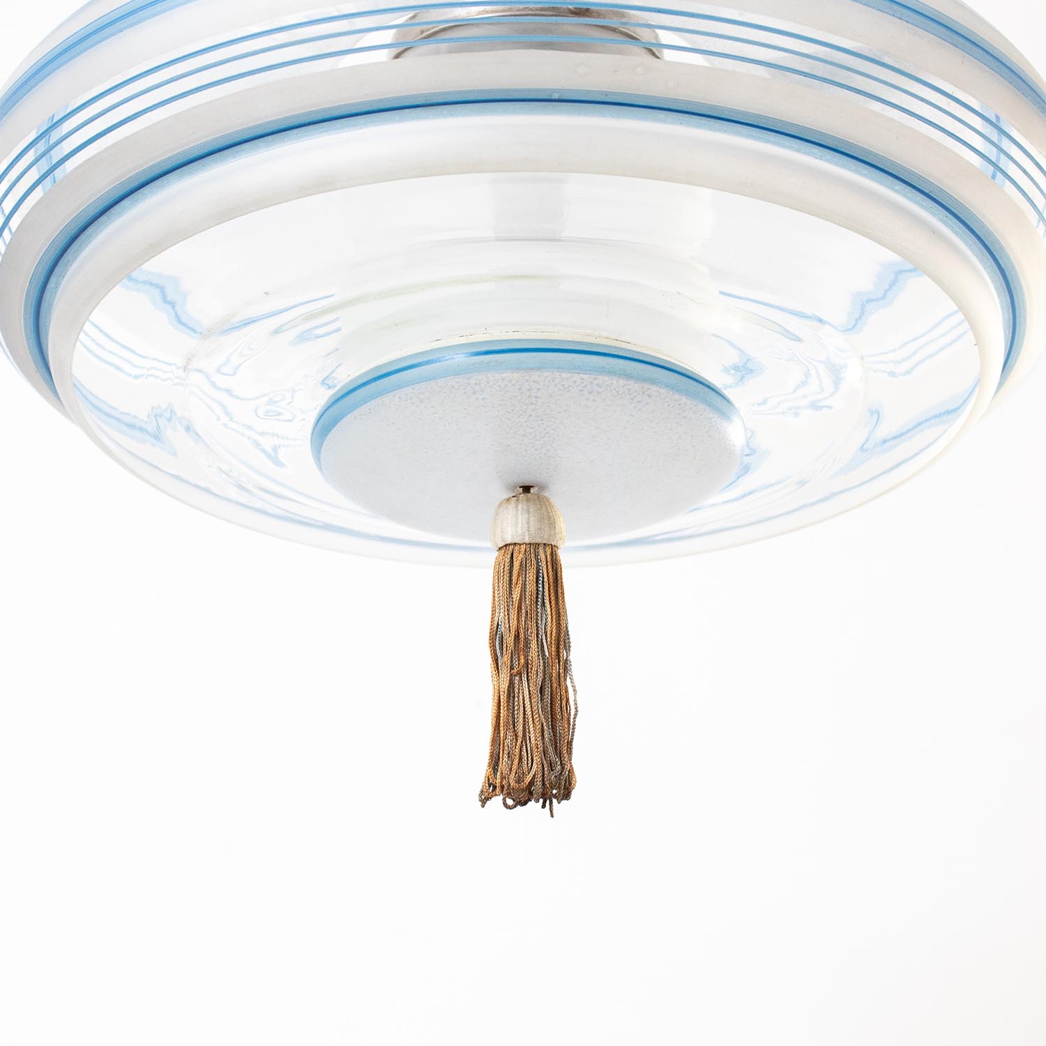 Vintage Art Déco Deckenleuchte Glas mit Quaste – Blau Gestreift ø 40 cm