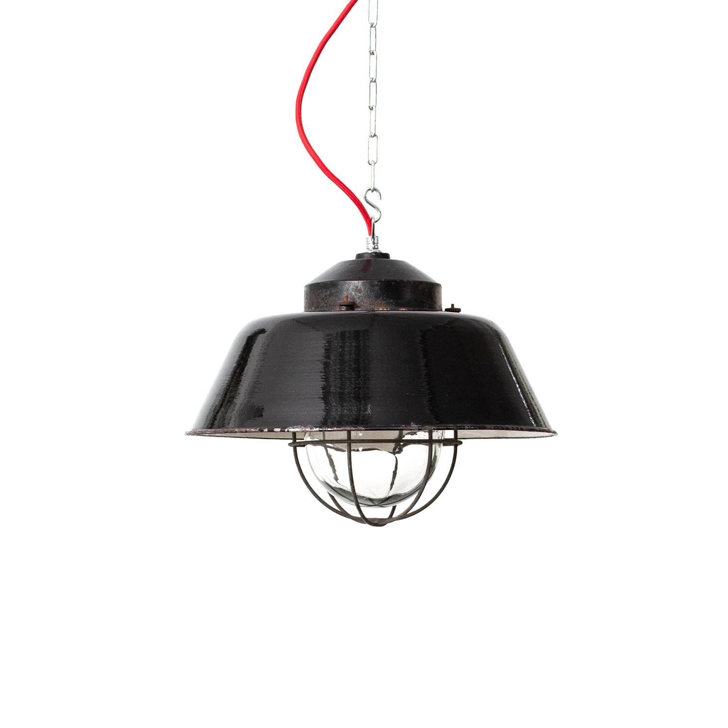 Alte schwarze Gitterlampe Industrielampe mit Eisenkopf Ø 34 cm