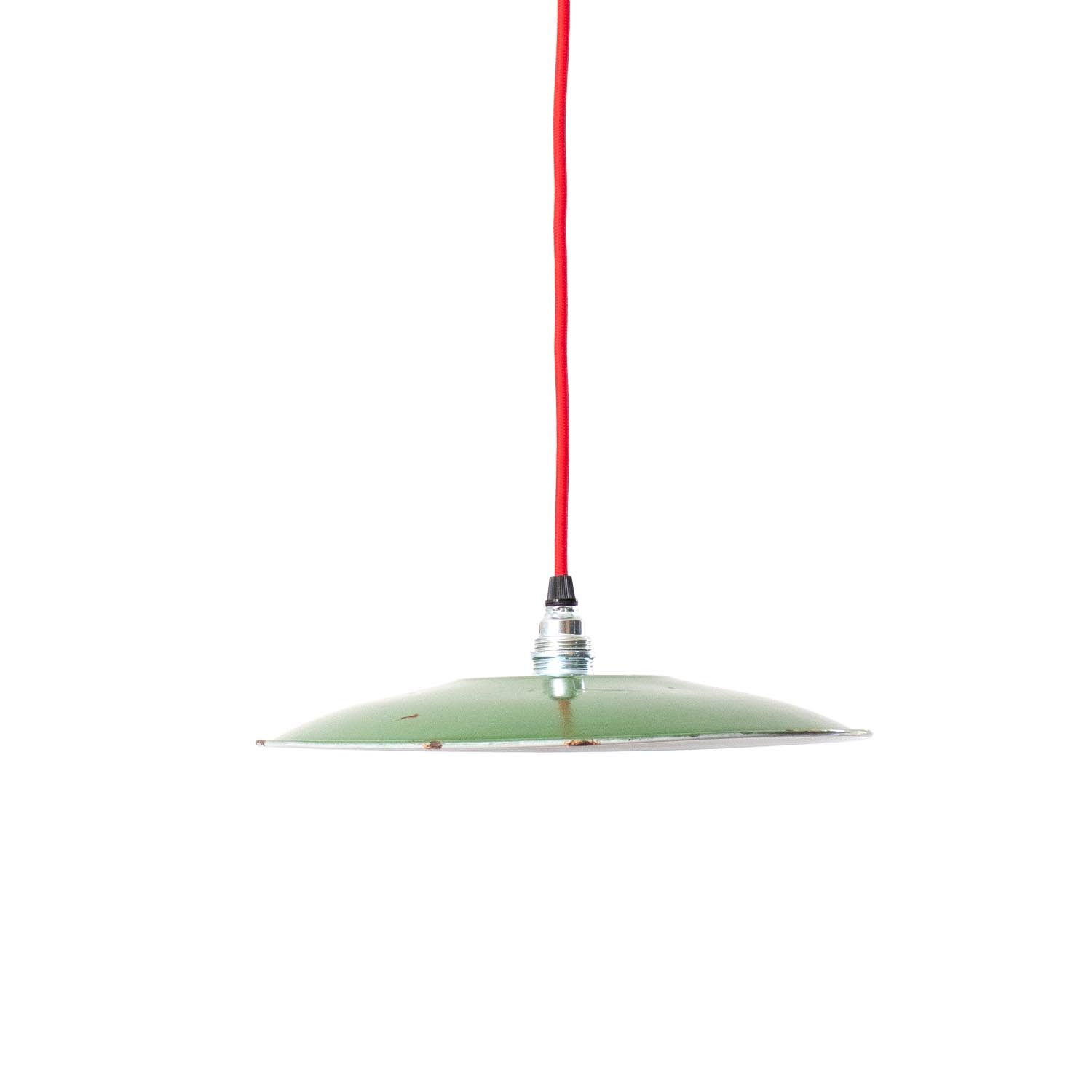 Flache grüne Emaille Hängelampe Ø 24 cm Hoflampe, Flurlampe von ca. 1930