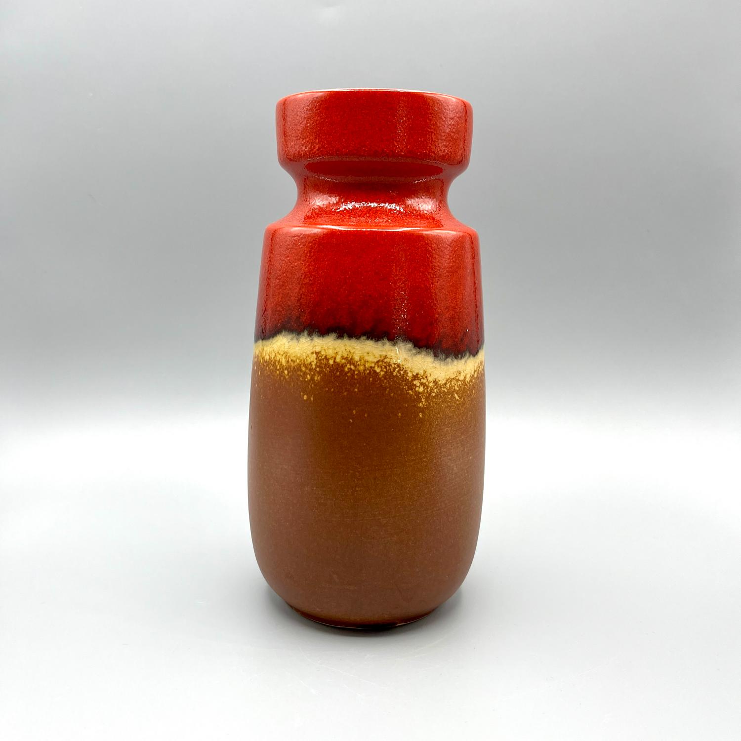 Vintage Keramik Vase Rot/Beige 23 cm Scheurich 242-22 W. Germany Fat Lava