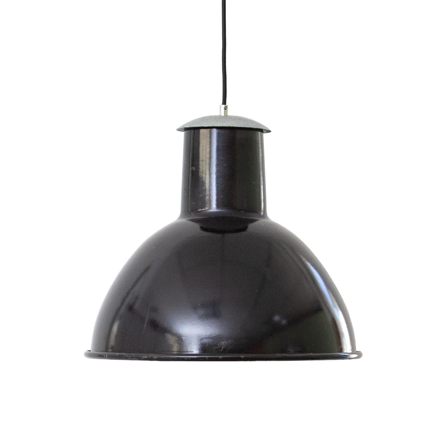 Alte schwarze Fabriklampe Ø 38 cm aus Frankreich