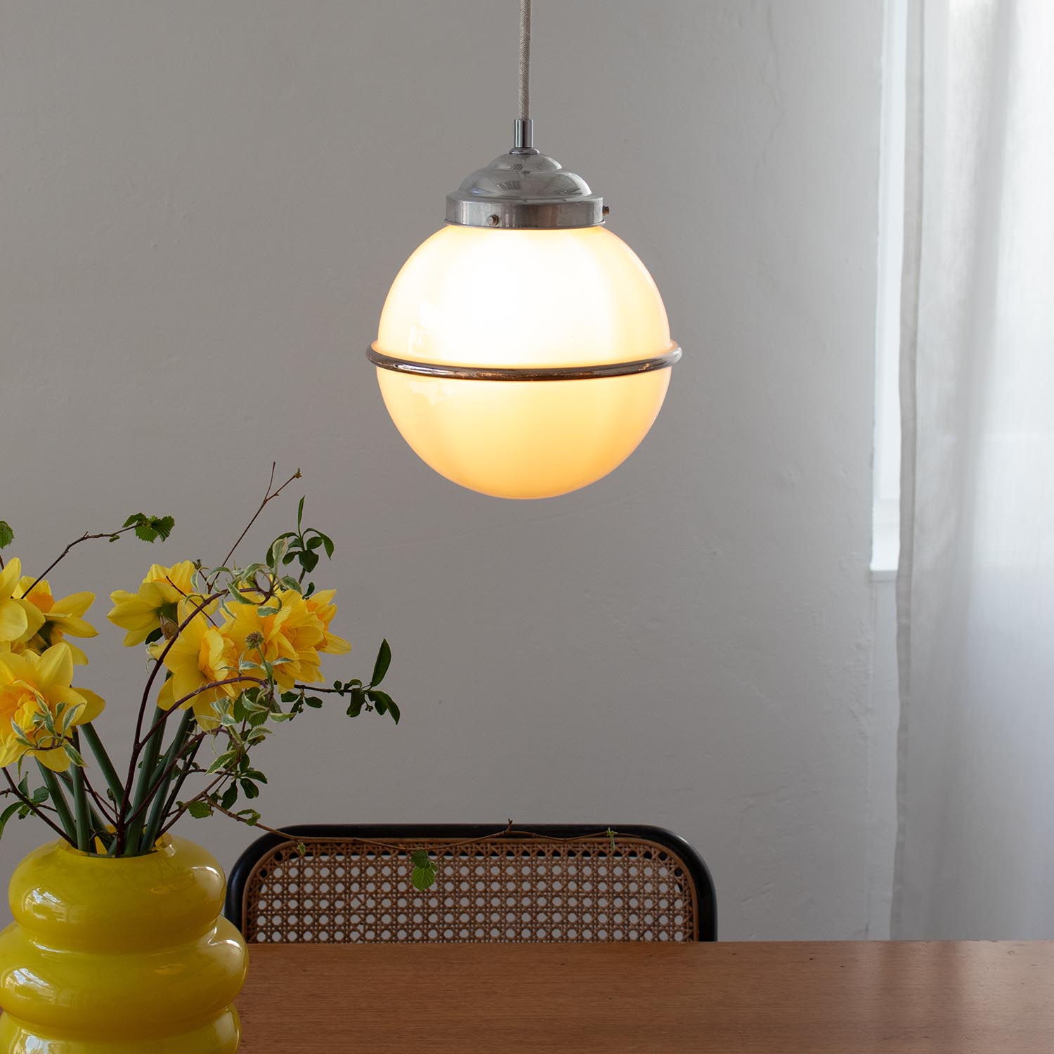 Vintage Creme Glas Hängelampe "Saturn" Ø 20 cm