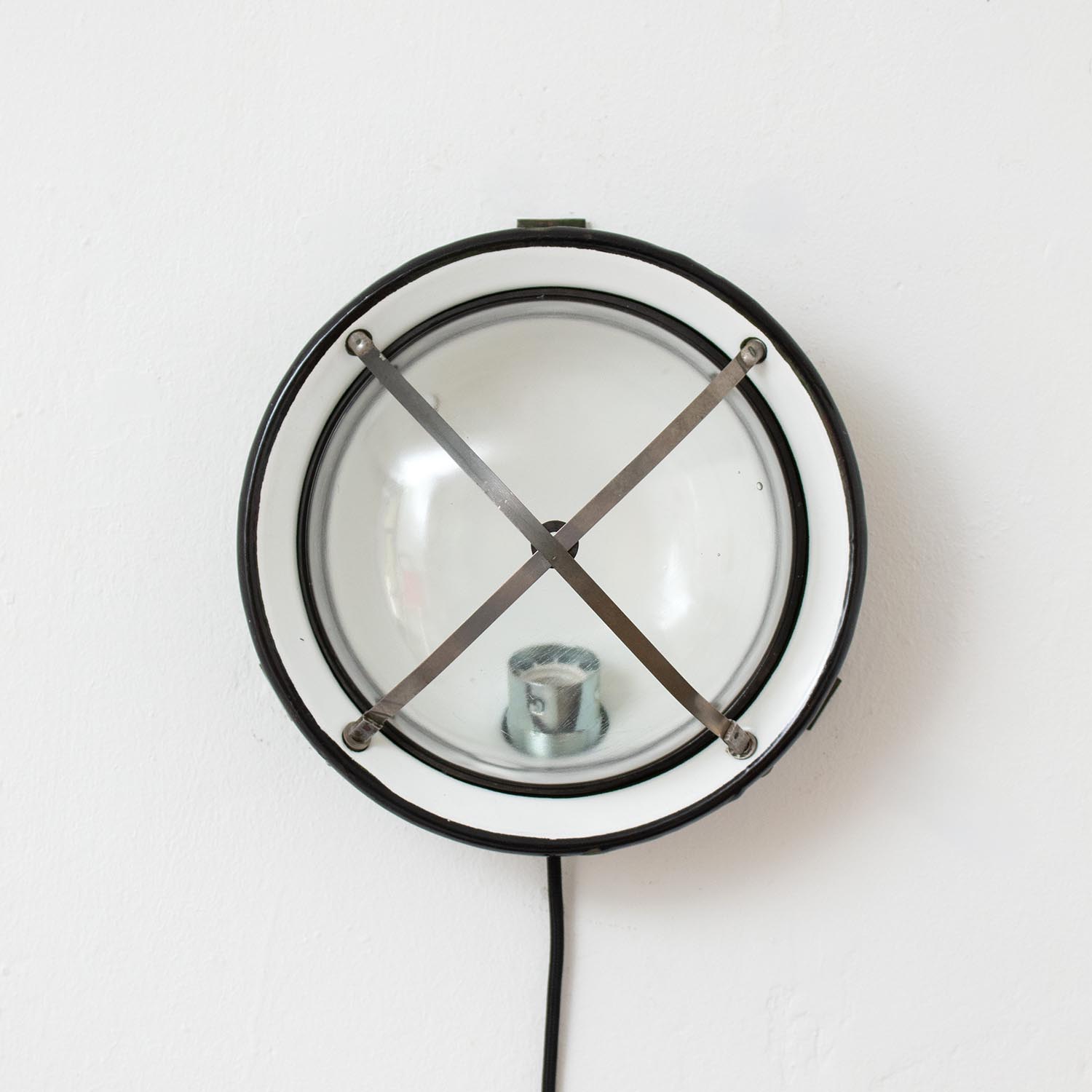 Vintage Lampe Hublot ø 26,5 cm - Alte französische Industrie Wandlampe Emaille