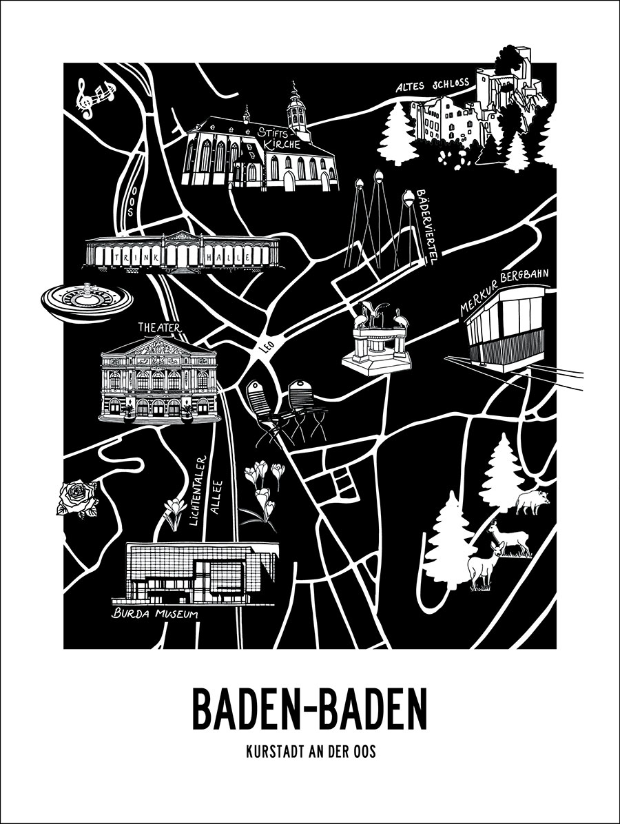 karte_badenbaden_shop Baden-Baden Map | Art Print 30 x 40 cm | auf Wunsch mit Rahmen | Poster