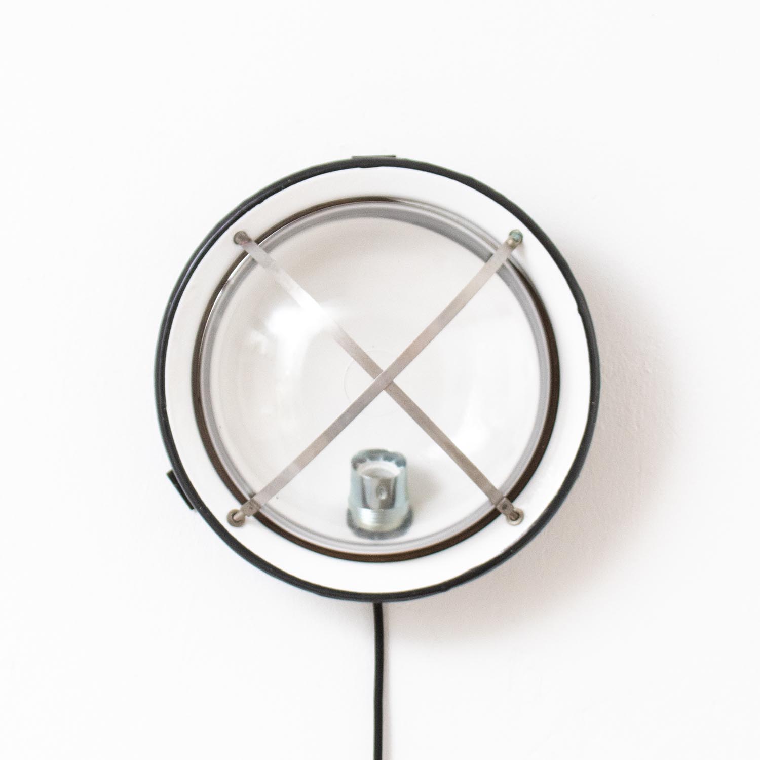 Alte französische Industrie Wandlampe Emaille – Vintage Lampe Hublot ø 28 cm