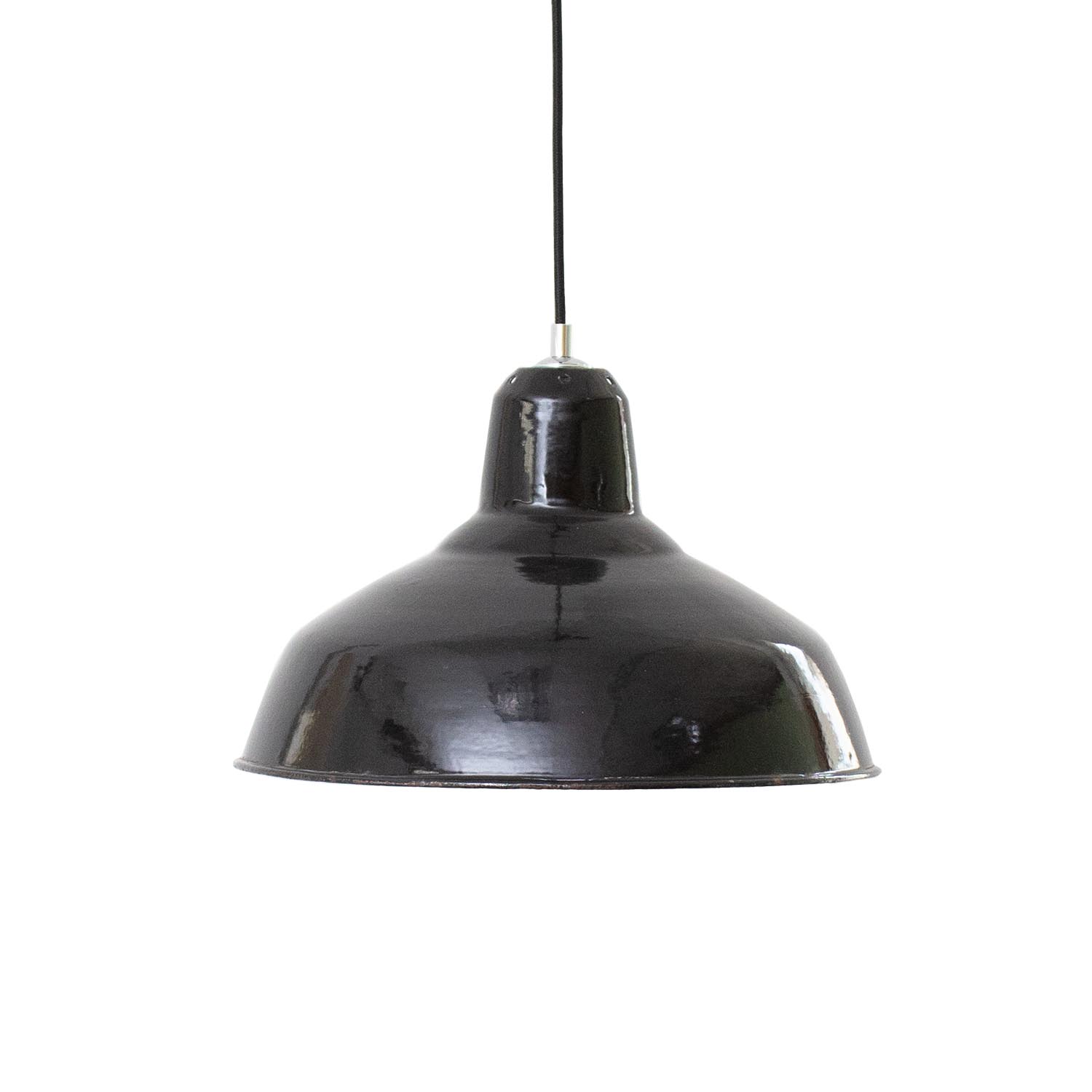 Alte satt schwarze Bauhaus Fabriklampe Ø 37 cm
