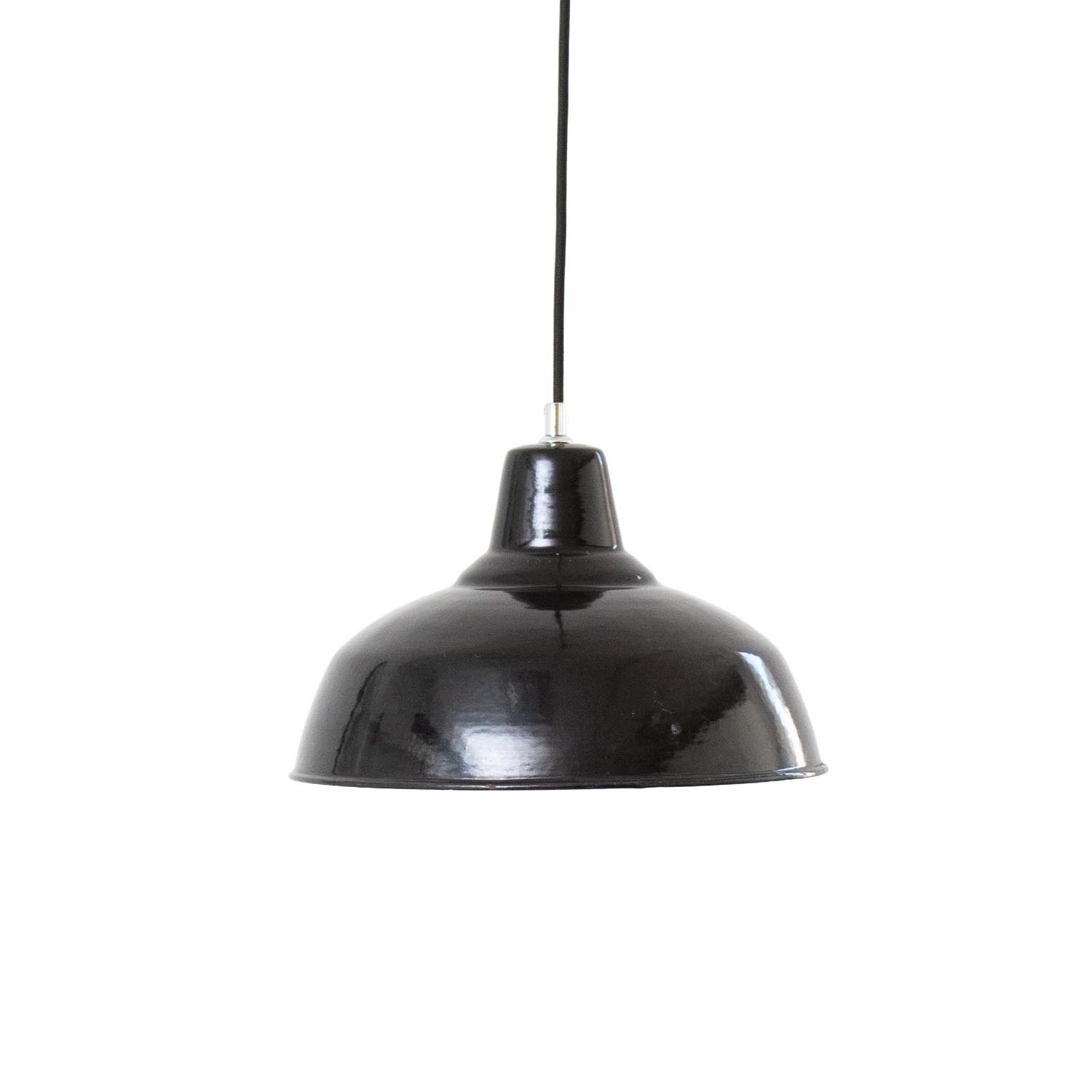 Alte satt schwarze französische Emaille Hängelampe Ø 30 cm