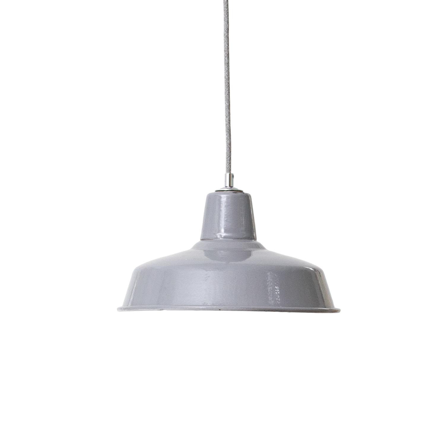 Sehr alte satt graue emaillierte Fabriklampe Ø 30 cm