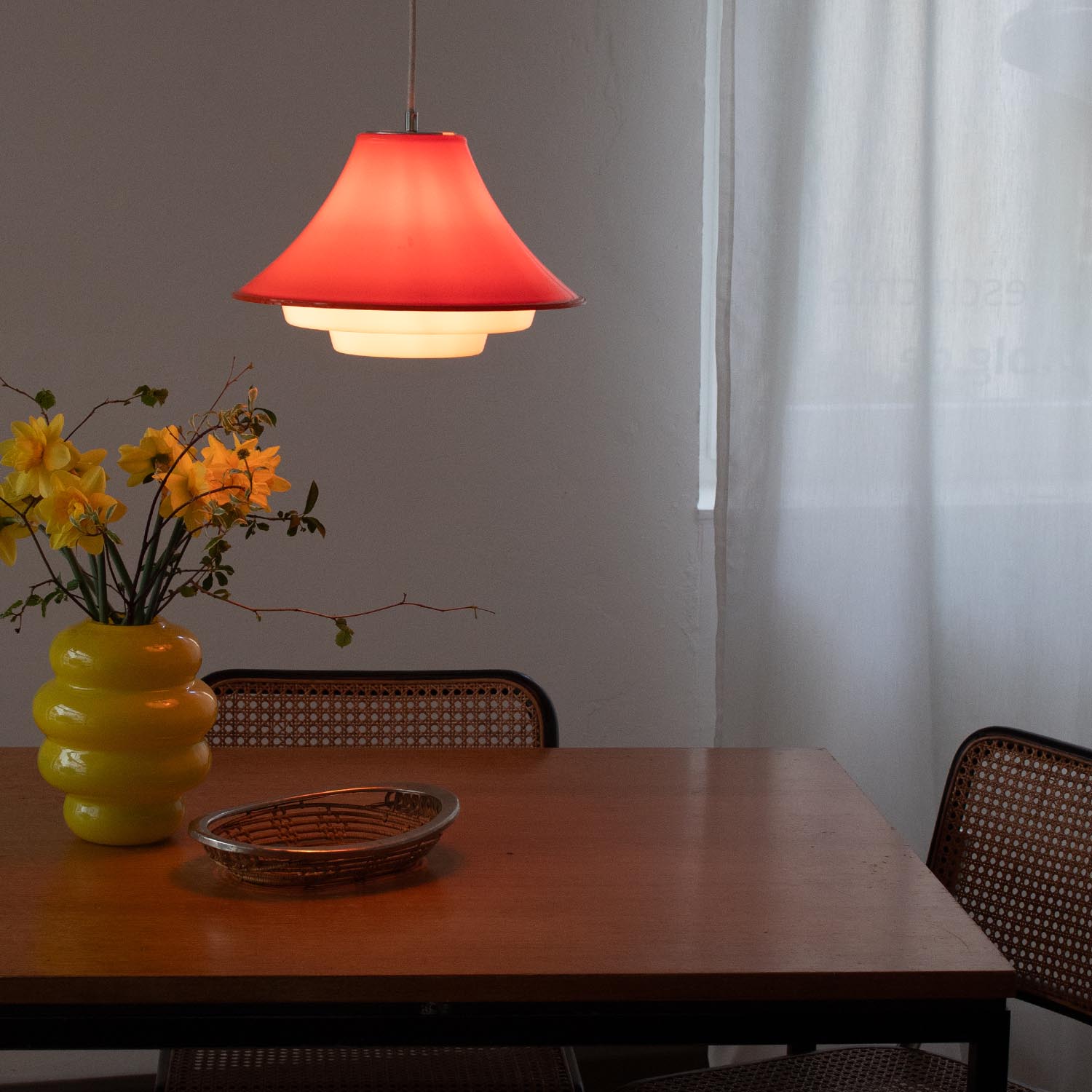 Vintage orange Retro Hängelampe Ø 34 cm getreppt