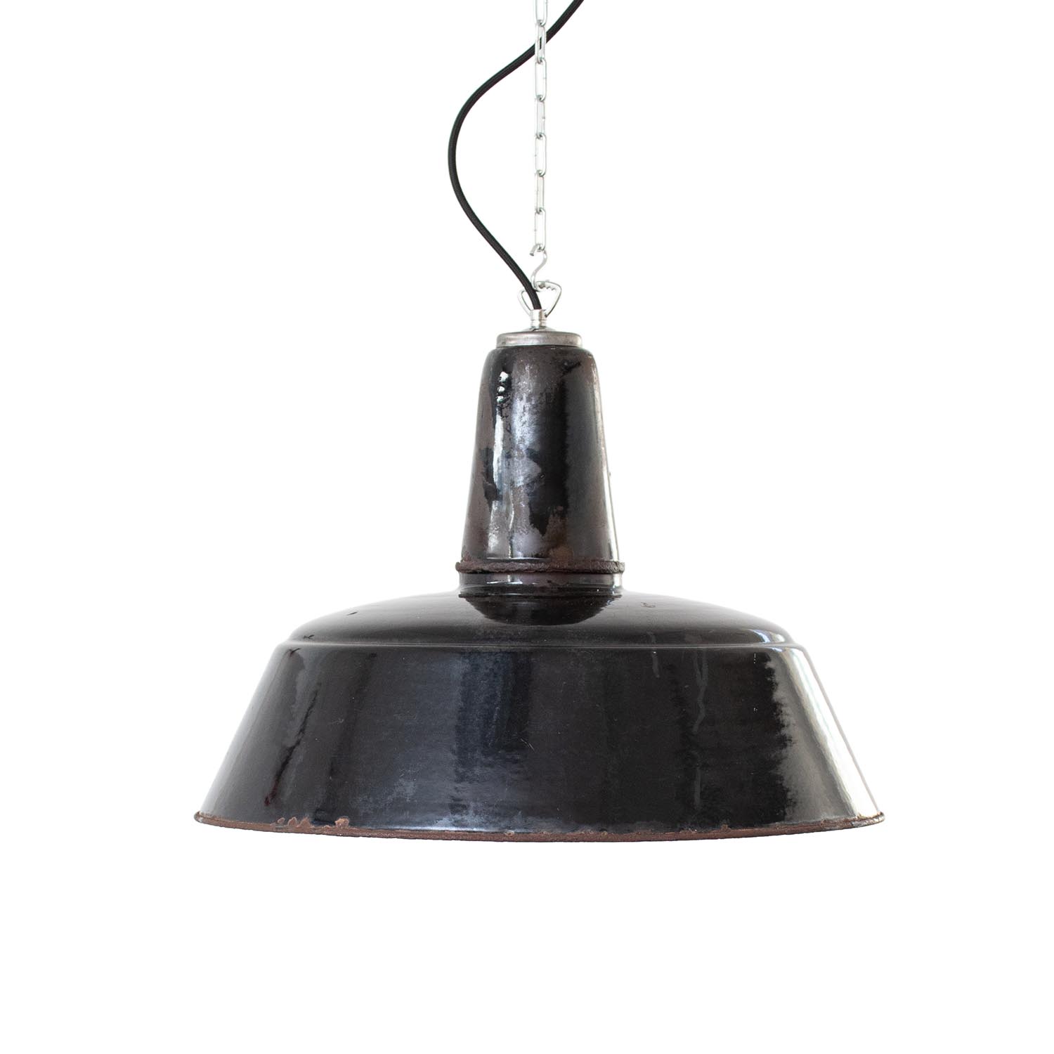 Alte große schwarze Patina Industrielampe Ø 48 cm