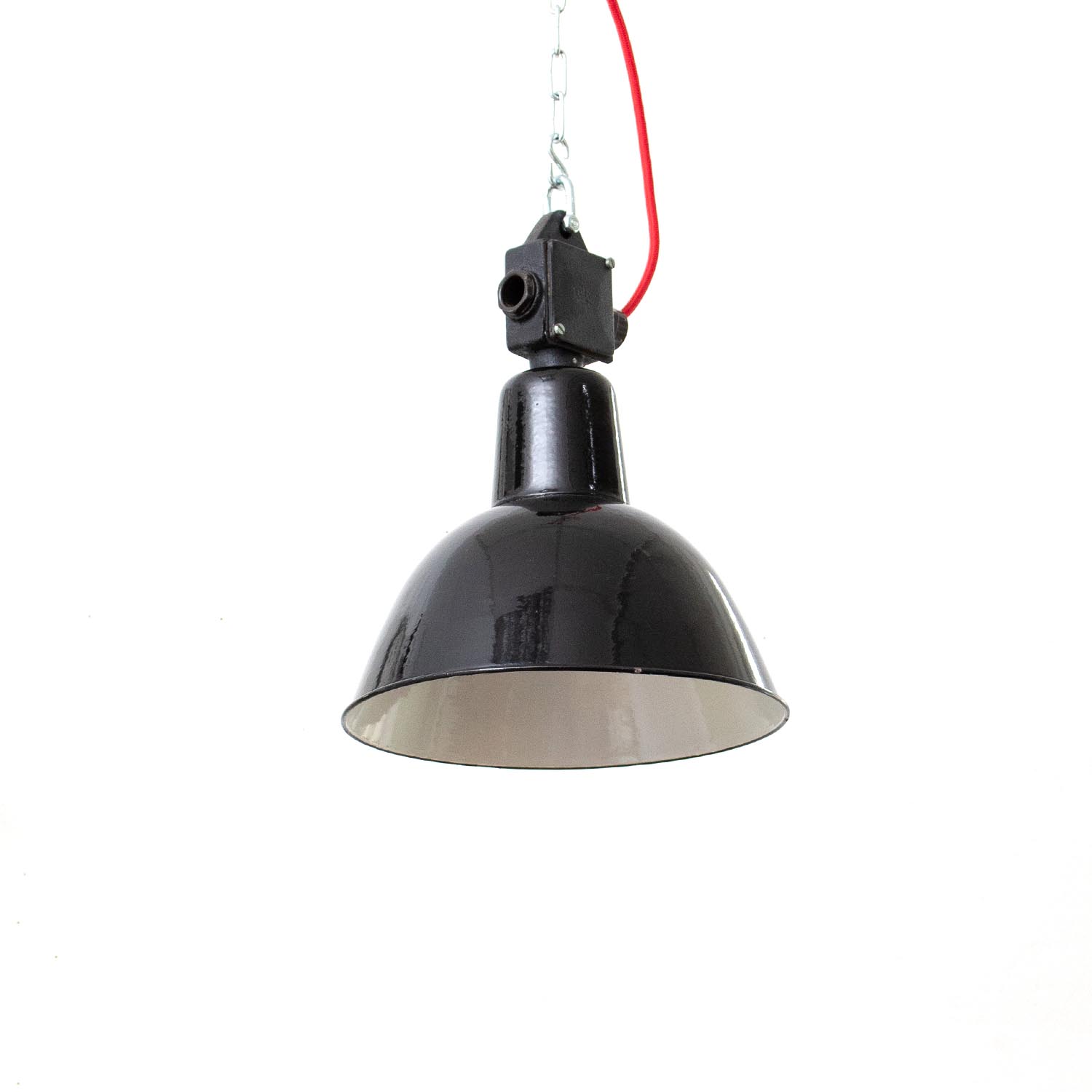 Alte original "Ebolicht" satt schwarze Emaille Hängeleuchte Ø 25 cm