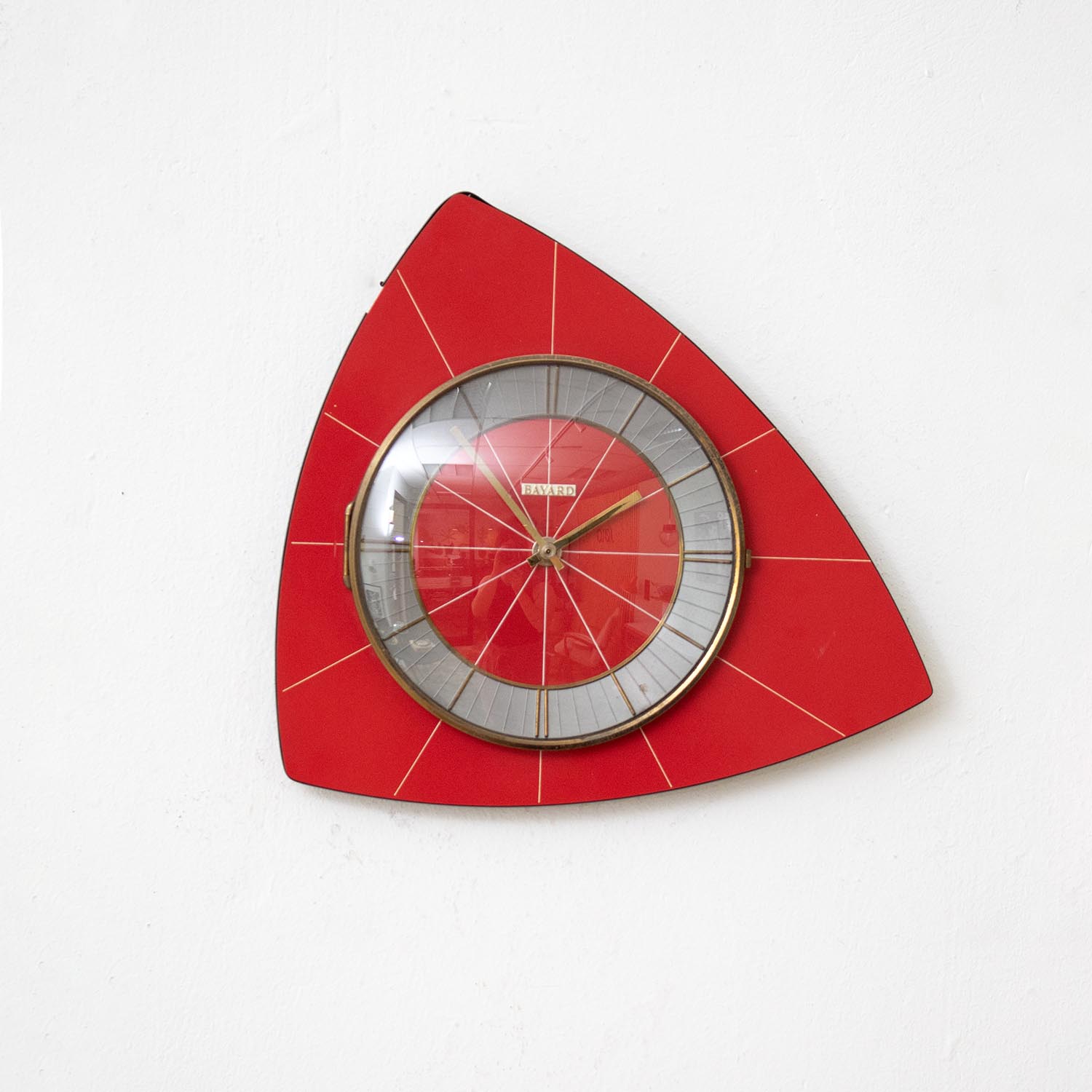 Alte geometrische Holz Wanduhr "Bayard" aus Frankreich Uhr