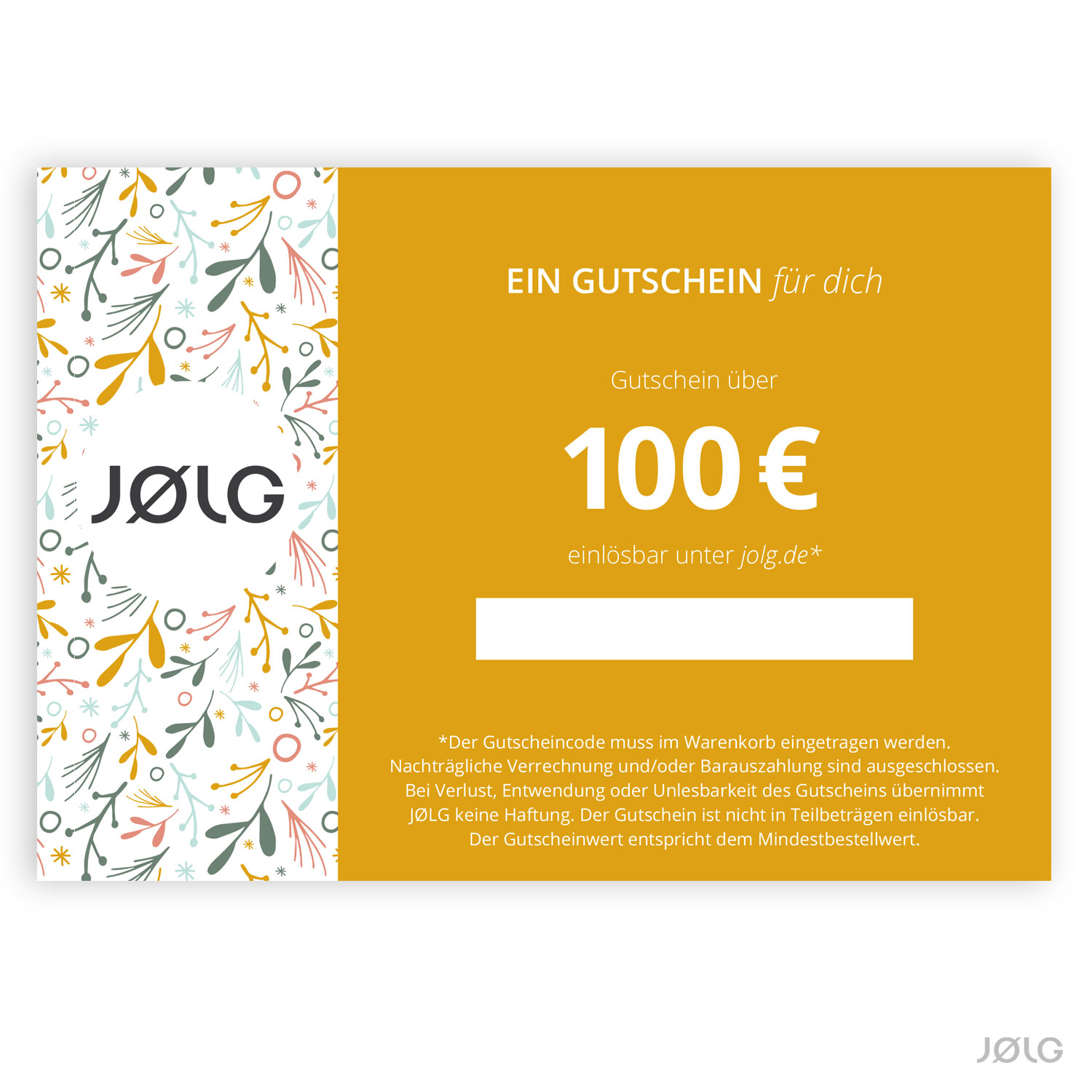 JØLG Geschenkgutschein im Wert von 100 Euro