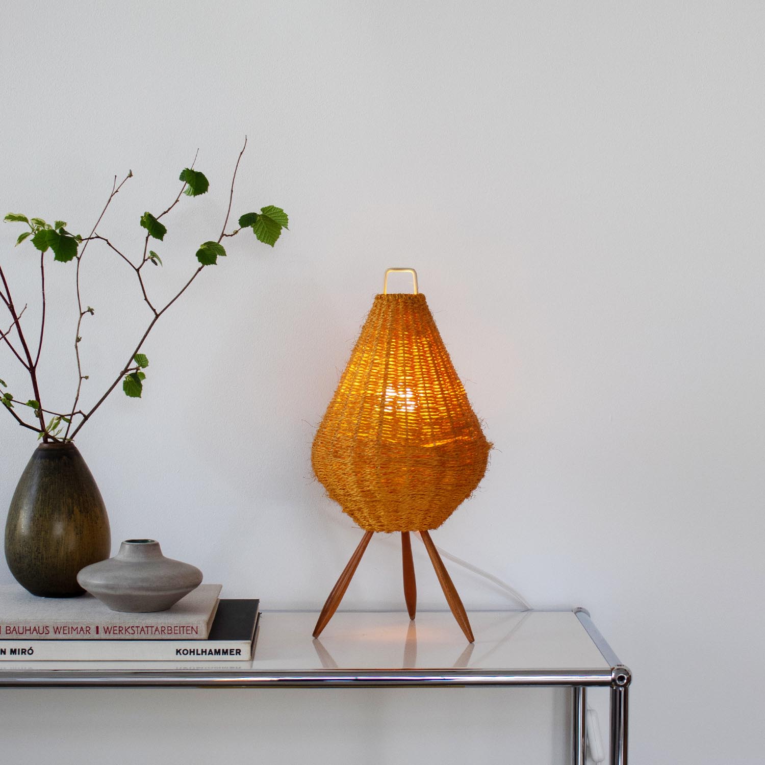 Kleine vintage midcentury Boho Tischlampe Jute "Rocket"