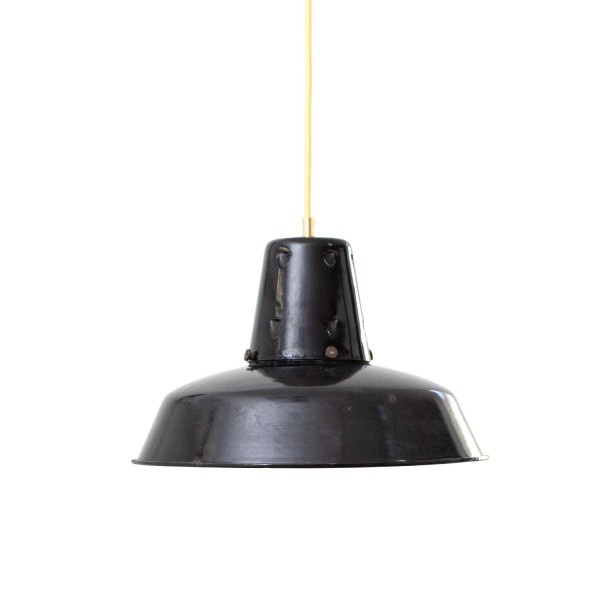 Alte satt schwarze Bauhaus emaillierte Fabriklampe Ø 34 cm