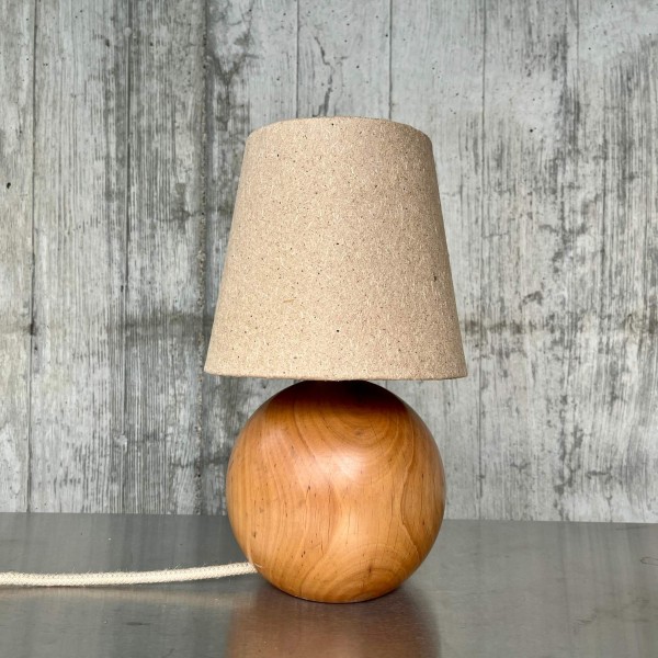 Vintage Holzkugel Tischlampe | Lampenschirm Papier Dunkel 29 cm