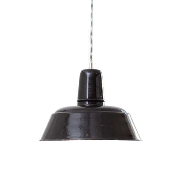 Alte satt schwarze Bolich Bauhaus emaillierte Fabriklampe Ø 35 cm